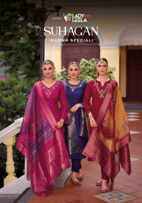 suhagan by lady leela pure handwork fancy kurti pant and dupatta readymade suit catalogs