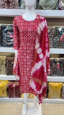 suvesh new design presents  batik fine muslin Kurti with shibori dupatta set combo Kurti design wholesale  Size wise Combo Set