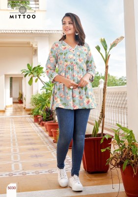 victoria vol 6 by Mittoo reyon printed fancy short top catalogue at affordable rate readymade suit catalogs