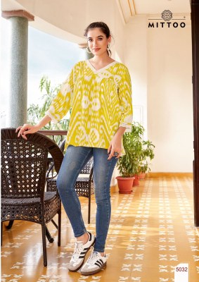 victoria vol 6 by Mittoo reyon printed fancy short top catalogue at affordable rate readymade suit catalogs