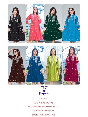 viyaa designer by candy finest quality of pure heavy reyon slub tunic style catalog at wholesale price kurtis catalogs