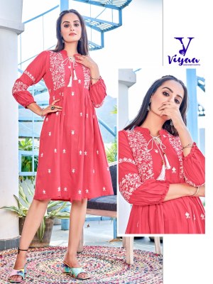 viyaa designer by candy finest quality of pure heavy reyon slub tunic style catalog at wholesale price kurtis catalogs