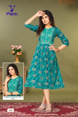 viyaa designer new presents nora belt vol 1 rayon nyra cute a line kurti wholesale  kurtis catalogs