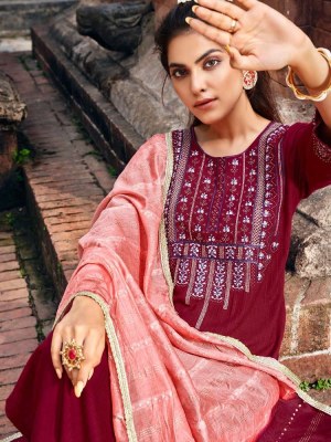 wanna new launch Khwaab Vol 2  Fancy Rayon Dobby Thread Work Kurti With Sleeves work  Pant  Dupatta Catalogue kurtis catalogs