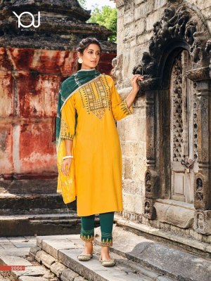 wanna new launch Khwaab Vol 2  Fancy Rayon Dobby Thread Work Kurti With Sleeves work  Pant  Dupatta Catalogue kurtis catalogs