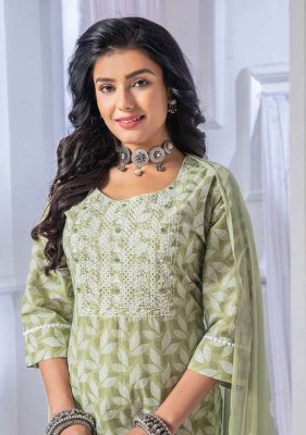 wanna new launch Nidhi  Cotton Cambric  Thread Work Kurti With Cotton Pant & Chiffon Dupatta Catalogue  kurtis catalogs