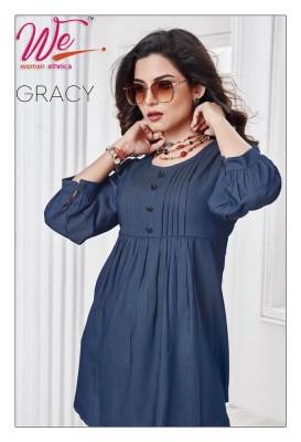 women ethnics by gracy denim fabric fancy western tunic style top catalogue at wholesale rate western wear catalogs