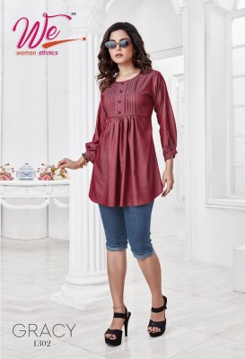 women ethnics by gracy denim fabric fancy western tunic style top catalogue at wholesale rate western wear catalogs