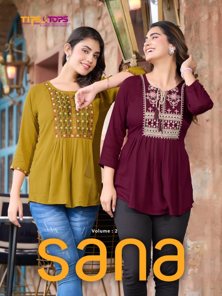 tips and tops by sana vol 2 fancy reyon western wear top catalog at  wholesale price